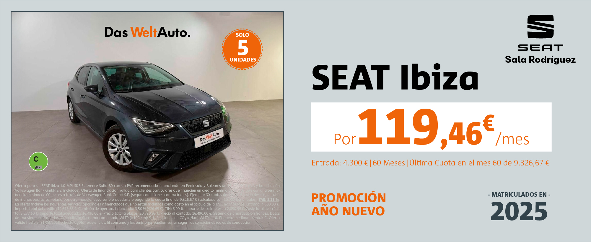¡Ocasión! SEAT Ibiza por 119,46€/mes*